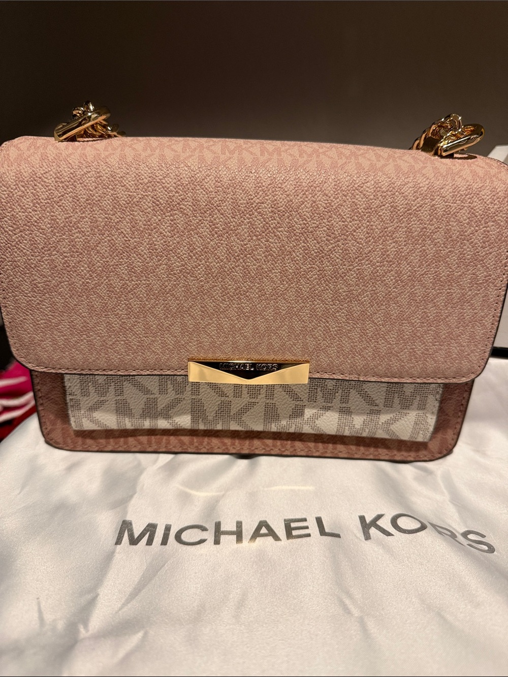 Michael Kors Blush Pink MK Logo Shoulder Bag with Gold Hardware
